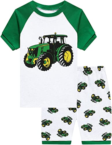 CM-Kid Pyjama Set Jungen Kurz Kinder Raglan Schlafanzug Sommer Baumwolle 3 4 Jahre Traktor Grün Gr.104