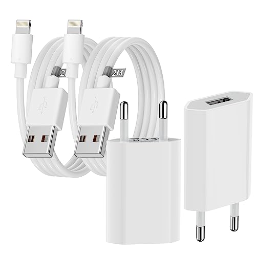 [MFi Certified] USB Ladegerät, 2er Pack iPhone Ladegerät und 2M*2 iPhone Ladekabel Schnellladekabel USB Netzteil Lightning Kabel Ladeadapter für iPhone 14/13/12/11 Pro/XS Max/XR/X/8/8 Plus/7 (A1400)