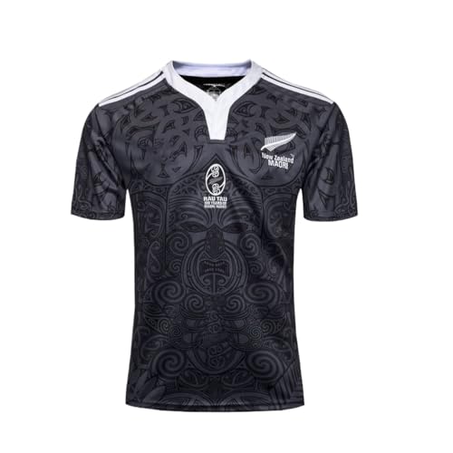 Rugby-Trikot, 100-jähriges neuseeländisches Maori-Rugby-T-Shirt, Fußballtrikot, bequem und atmungsaktiv, geeignet for Spiele und den Alltag (Color : Black, Size : XXL)