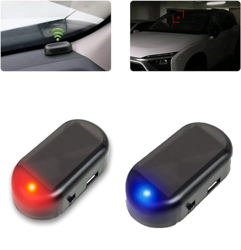 Alarmanlage Auto,2 Stück Solar Power Dummy Auto Alarm Licht Simulieren Nachahmung Warnung Anti Diebstahl Blinklampe Auto Alarmanlage Diebstahlsicherung für Auto Sicherheitssystem, (Rot+Blau)