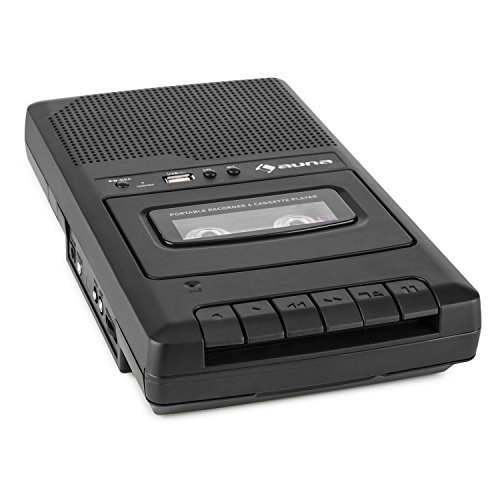 auna RQ-132 - Kassettenrekorder, Tonbandgerät, Diktiergerät, Tape Recorder, verbauter Lautsprecher, automatische Abschaltung, USB-Port, Netz- und Batteriebetrieb, portabel,mit USB, schwarz