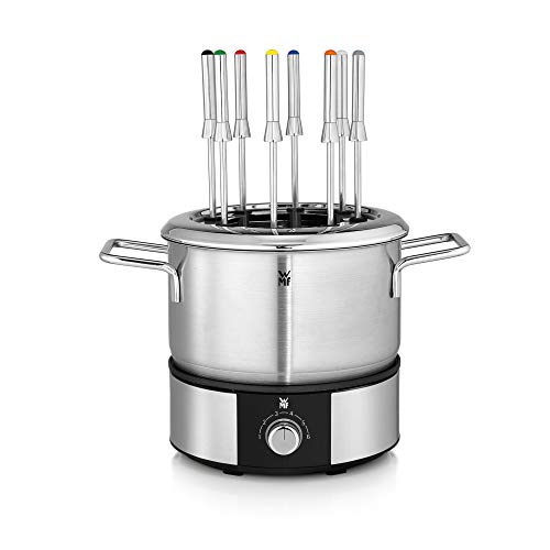 WMF Lono Fondueset für 8 Personen, Fondue elektrisch, 1400 W, Temperaturregulierung, Gabel-Halterung, Induktionstopf 1,2l, Hot Pot, edelstahl matt