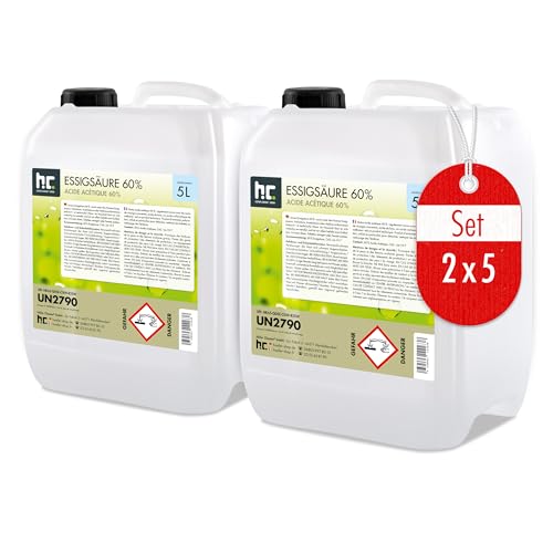 Höfer Chemie 2x 5 L Essigsäure 60% - optimaler Reiniger und Entkalker - Premium Qualität Made in Germany - frisch abgefüllt im handlichen Kanister