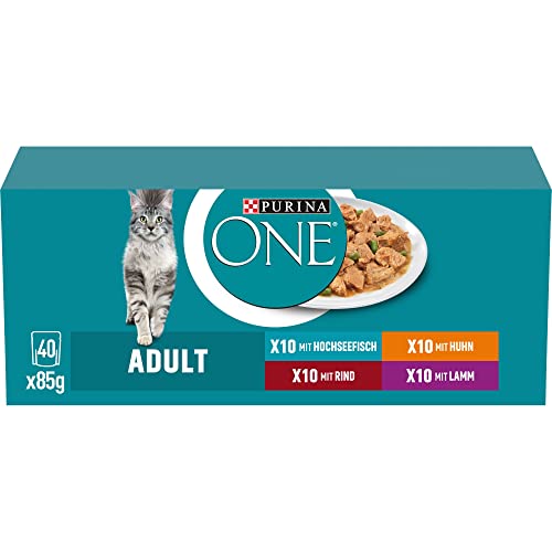 PURINA ONE Adult Katzenfutter nass, Sorten-Mix, 40er Pack (40 x 85g)