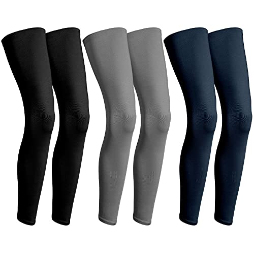 Geyoga 3 Paar Kompressions-Beinmanschetten, volle Länge, lange Knie, UV-Schutz, für Outdoor-Sport, Radfahren, Fußball, Schwarz, Marineblau, Dunkelgrau, Medium