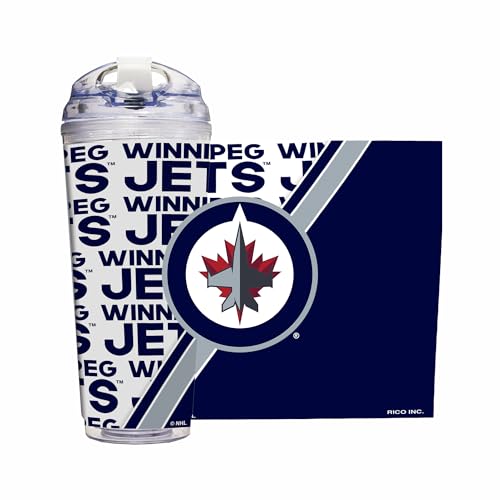 Rico Industries NHL Hockey Winnipeg Jets Acrylbecher mit Klappdeckel, offizielles Lizenzprodukt, doppelwandig, mit Strohhalm, 680 ml