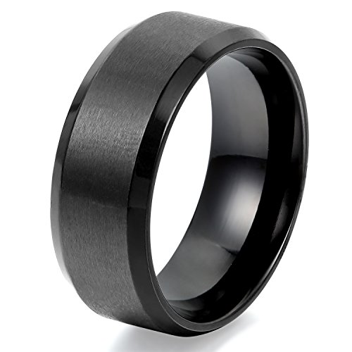 JewelryWe Schmuck 8mm Herren Ring, Ehe-Verlobungs Eheringe Partnerringe Edelstahlring, Schwarz Bandring Größe 74 mit Geschenk Tüte