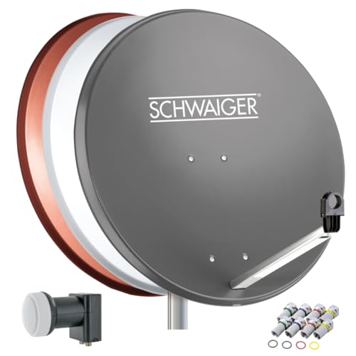 SCHWAIGER 487 SAT-Anlage Satelliten-Set Satellitenschüssel Twin-LNB digital 8X F-Stecker 7mm SAT-Antenne aus Stahl Anthrazit 55 x 62cm