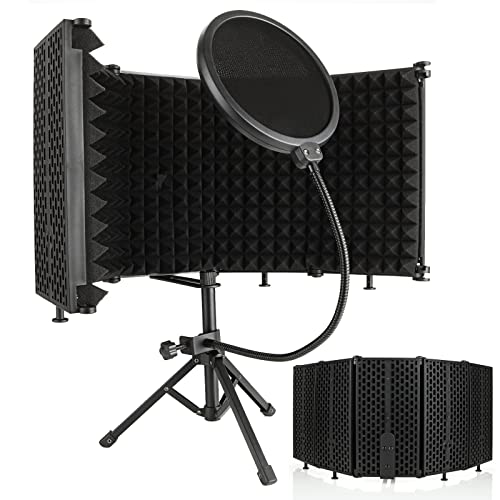 SENENQU Mikrofon Isolation Schallschutz Mit Pop Filter und Stativ Ständer, 5 Seiten Faltbar Mikrofon Schallschutz Vocal Booth Faltbarer Schaum Anzug für blaue Yeti Studio Sound Recording Singen