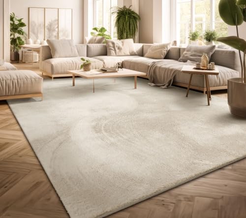 TT Home Teppich Wohnzimmer Kurzflor Anti-Rutsch Rückseite Einfarbiges Design Waschbar, Farbe: Creme, Größe:200x280 cm