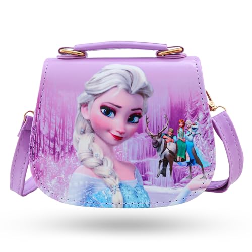 Heartsking Kinderhandtasche, Eiskönigin Kinder Umhängetasche Lila Kinder Handtasche Mädchen Elsa Tasche für Mädchen zum Ausgehen oder Reisen Geschenke für Mädchen