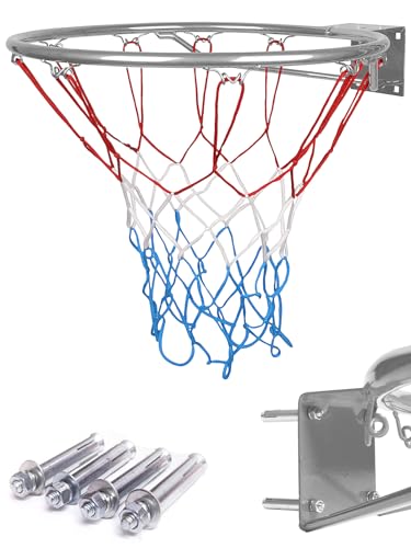 molti Basketballkorb Wandmontage Ø 45 cm / 37cm | Basketballring Basketball mit Netz und Befestigungsschrauben | Outdoor & Indoor (Silber, 45cm)