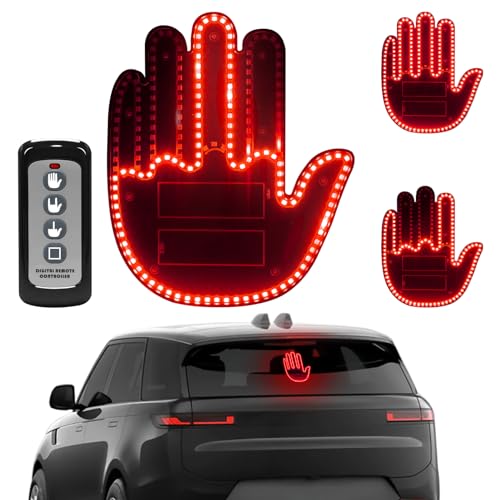 Civikyle LED Auto Finger Licht Hand Geste Zeichen mit Fernbedienung Auto Fenster Zubehör Lustig Gadgets für Männer Kfz LKW Fahrer (Rot)