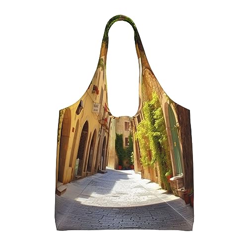 NOGRAX Italienische Straße Leinwand Tote Taschen Für Frauen Wiederverwendbare Lebensmittelgeschäft Einkaufen Tuch Taschen Leichte Schulter Leinwand Tasche, Italian Street, Einheitsgröße