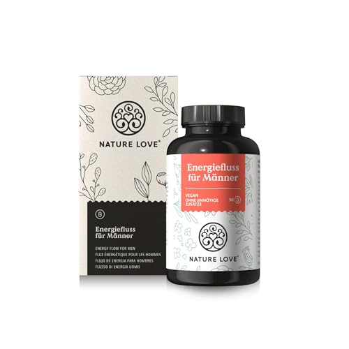 NATURE LOVE® Energiefluss für Männer - 90 Kapseln - Mit Tribulus Terrestris Extrakt, Maca Extrakt, L-Arginin, L-Citrullin, Zink, Folat, Vitamin C, Pflanzenstoffen - Hochdosiert, vegan und laborgeprüft