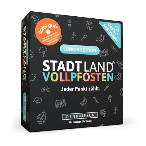 DENKRIESEN - Stadt Land VOLLPFOSTEN - Das Kartenspiel - Junior Edition | Stadt Land Fluss | Kinderspiel | Reisespiel