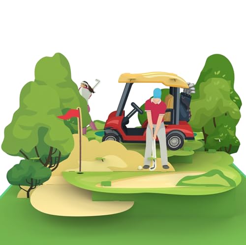 MOKIO® Pop-Up Karte – Golf – 3D Geschenkkarte zum Geburtstag, als Gutschein für Golfspieler oder Geburtstagskarte für Golfer