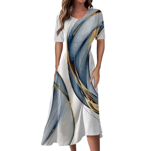 JUTOO Sommerkleid Damen Elegant, Strandkleid Lässig V-Ausschnitt Freizeitkleid Kleid Pareos Und Lang Unterkleid Schickes Festlich Hochzeitsgast Mit Hose Drunter Outfit (L, Weiß)