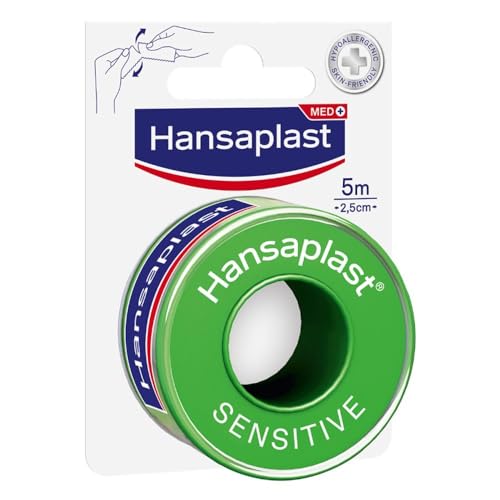 Hansaplast Fixierpflaster Sensitive (5 m x 2,5 cm), hypoallergenes Tapeband zur hautfreundlichen Fixierung von Wundverbänden, Heftpflaster Rolle mit starker Klebkraft