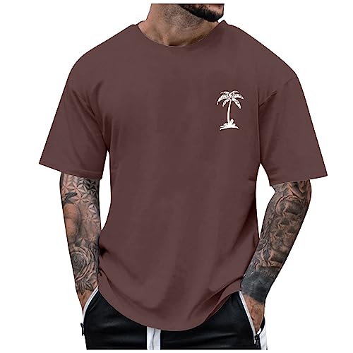 NLJSWJ T Shirt Herren Sommer Übergröße Freizeith Kokosnuss Bedrucktes Oberteil Tops Mode Rundhalsausschnitts Kurzen Ärmeln Slim Fit Hemd Mehrere Farben und Drucke in Verschiedenen Größen Erhältlich