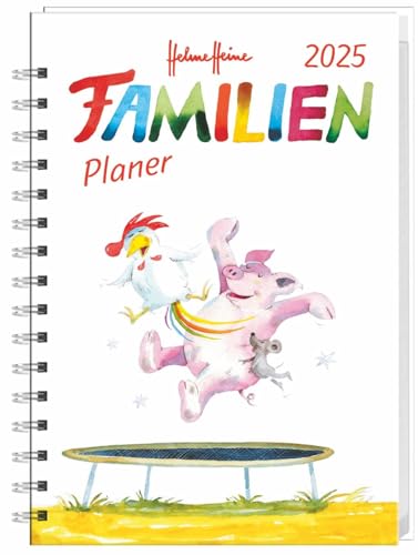 Helme Heine: Familienplaner-Buch A5 2025: Familienkalender mit 5 Spalten. Liebevoll illustrierter Buch-Kalender mit Einstecktasche und Schulferien. Terminplaner mit 160 Seiten. (Kalenderbücher Heye)