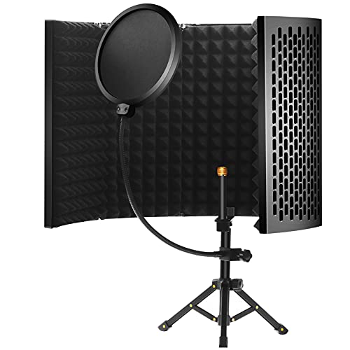 SUIXI Mikrofon Isolation Schallschutz mit Stativ, 5 Seiten Faltbar Absorbierender Schaumschicht Micscreen Aufnahmestudio Aufnahmen Vocal Booth Isolation Shield Passend Für Blue Yeti