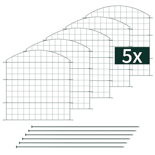 VERDOBA Teichzaun Gartenzaun Komplettset - Gartenzaun Metall 5 Zaunelemente - Zaun für den Garten, Gitterzaun Set Oberbogen Zaun Garten - Zaun für Hunde (5X Oberbogen, Grün - RAL 6005)