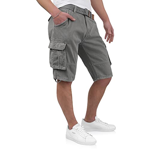 Indicode Kjeld Herren Cargo Shorts mit 6 Taschen inkl. Stoffgürtel aus 100% Baumwolle | Kurze Hose Bermuda Sommer Herrenshorts Short Men Pants Cargohose kurz Sommerhose für Männer