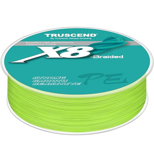 TRUSCEND Geflochtene Angelschnur 8fach, Angelzubehör Angelschnur geflochten glatt und ultradünn, PE Braided Fishing Lines, Angelsehne, Angel Schnur - 10lb/0.12mm/300yds