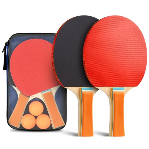 Flintronic Tischtennis Set, Tischtennisschläger, 2 Tischtennisschläger + 3 Tischtennisbälle, Ping Pong Set,Tischtennisschläger Set mit Tragetasche für Anfänger und Fortgeschrittene,Familien und Profis