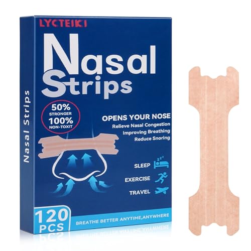 LYCTEIKI Nasenpflaster Schnarchen, 120 Stück nasenpflaster besser atmen, Nose Strips for sleeping Anti Schnarch Unterstützung, Nasal Strips Besser Atmen bei verstopfter Nase