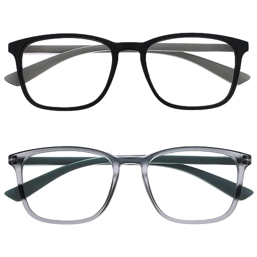 Opulize Max Lesebrille 2er Pack - Klassische große rechteckige Fassung - Brillen in mattem Schwarz und Grau - Herren Damen Unisex - RR78-17 - +1,00