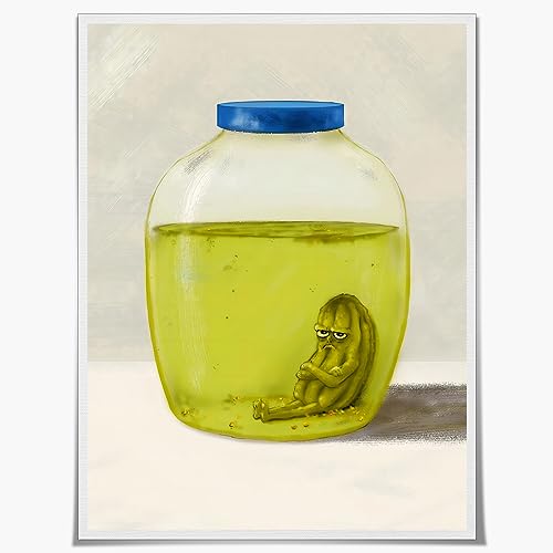 Lustige Pickle eklektische Leinwand-Wandkunst Vintage Küche Ästhetische Raumdekoration Poster Niedlich Last Lonely Pickle in Flasche Poster Drucke Wanddekoration Bild für lustige Badezimmer Dekor