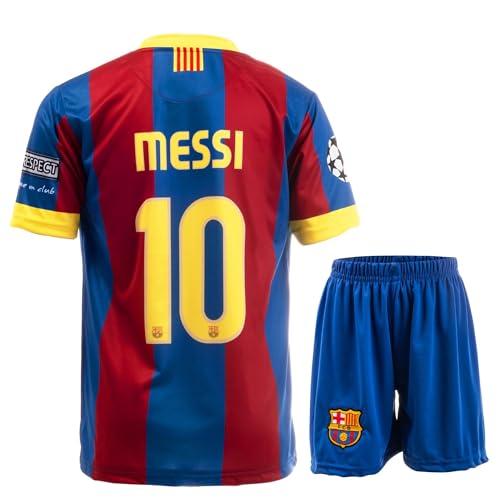 NIHMEX Barcelona Legende Messi #10 Retro Seltenes Fußball Kinder Trikot Shorts Set Jugendgrößen (Messi Blau, 176)