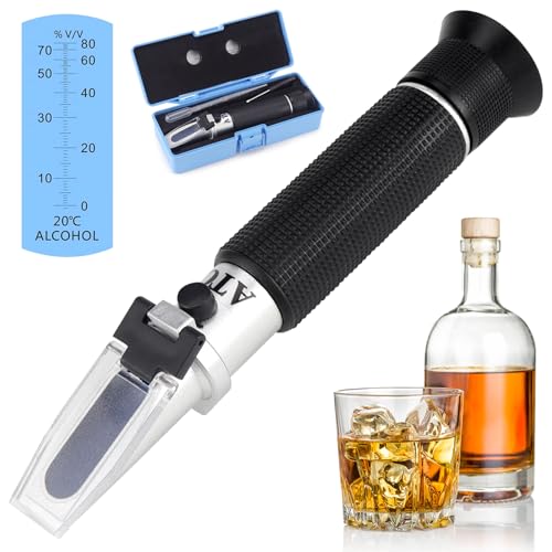 Rierousy Refraktometer Alkohol 0~80% v/v, Handalkohol Alkoholmeter Geeignet Für Spirituosen, Destilliertes Ethanol Mit Wasser, Wie z.b. Whisky, Brandy, Wodka, Etc