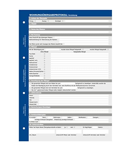 Wohnungsübergabeprotokoll Vermietung, Übergabeprotokoll Wohnung (5er Set)