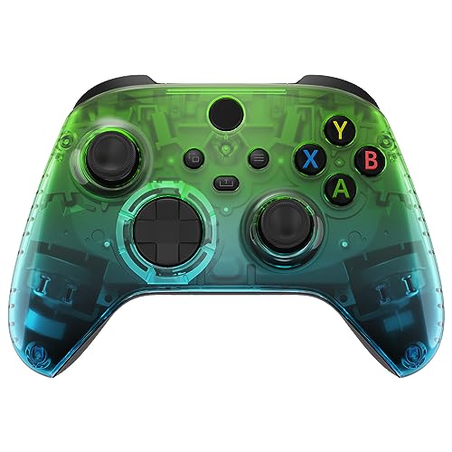 eXtremeRate Vorderseite Case für Xbox Series X, Ersatz Front Hülle Gehäuse Custom Schale Skin Shell Zubehör Set für Xbox Series X & S Controller(Transparent Grün Blau)-Controller Nicht enthalten