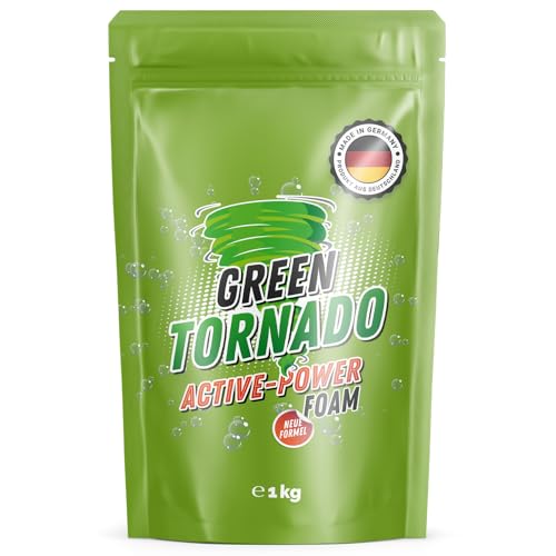 Green Tornado - Active-Power Foam | WC Reiniger mit Aktivsauerstoff - Schaumreiniger, Abflussreiniger und Rohrreiniger - Rohrfrei - Ideal für Badewanne, Waschbecken, Dusche, Küche, Bad, Toilette (1kg)