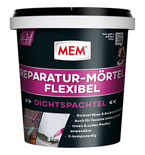 MEM Reparatur-Mörtel Flexibel, Zweikomponentiger Spezialmörtel, Für Risse und Ausbruchstellen, Innen und außen anwendbar, 1 kg, Grau