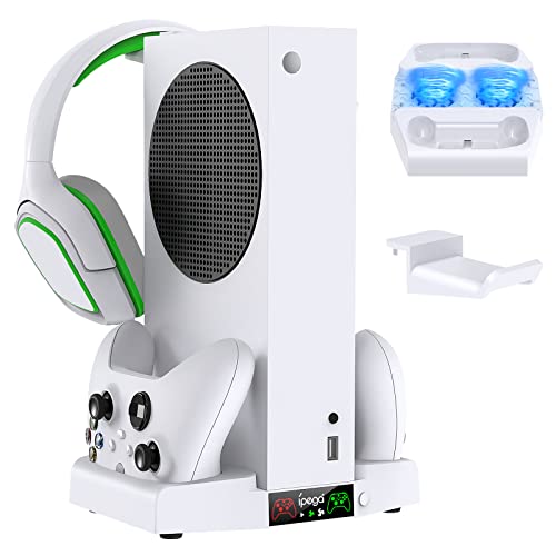 MENEEA Ständer mit Lüfter für Xbox Serie S Zubehör, Ladegerät Standfuß & 3 verstellbare Kühler & Headset-Halterung für Xbox Series S, mit 2 extra USB-Anschlüssen