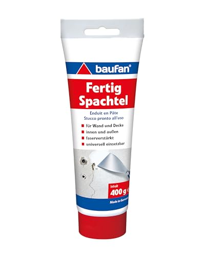 Baufan Fertigspachtel Weiß 400g I Für Wand- und Deckenflächen im Innen- & Außenbereich I Faserverstärkt für hohe Festigkeit I Härtet rissfrei aus