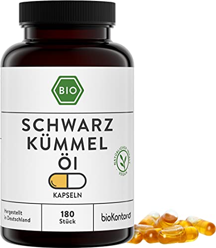 Schwarzkümmelöl Kapseln BIO 180 Stück vegane Kapseln I ägyptisch - naturbelassen - kaltgepresst | 1000 mg pro Tagesdosis - bioKontor