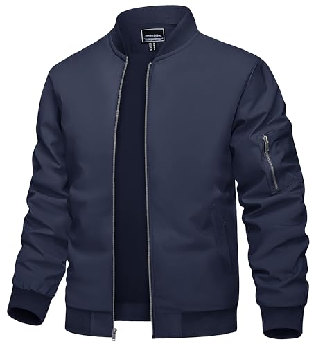 TACVASEN Männer Freizeitjacke Militär Baseballjacke Leichte Sportjacke Trainingsjacke Sportwear Bikerjacke mit Ärmeltaschen (3XL, Navy)