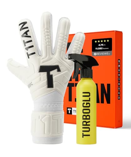 T1TAN Classic 1.0 White-Out + Turboglu - Torwarthandschuhe und Grip Booster - ohne Fingerschutz - Fußballhandschuhe für Torhüter - Größe 7