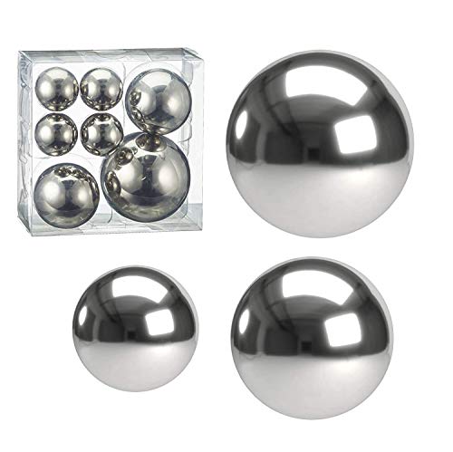 Cepewa 7er Set Style Deko Kugeln in 3 Größen Sortiert Silber Teichkugeln Metallkugeln Gartenkugeln