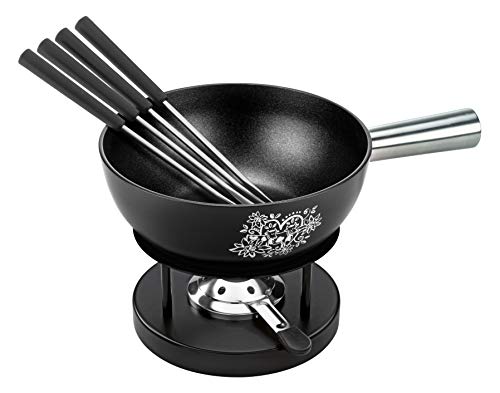 Kuhn Rikon Käsefondue Set Aluminium Alpenliebe 22cm, Caquelon induktionstauglich