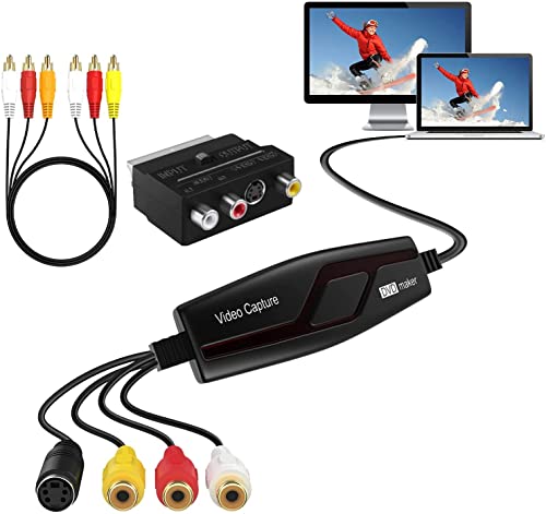 DIGITNOW! Video Grabber Überträgt Hi8 VHS auf Digital DVD für Windows 10 / Mac, Video Capture Karte mit Scart / AV Adapter,One-Touch-Videorecorder-Bearbeiten, Speichern und auf DVD Brennen