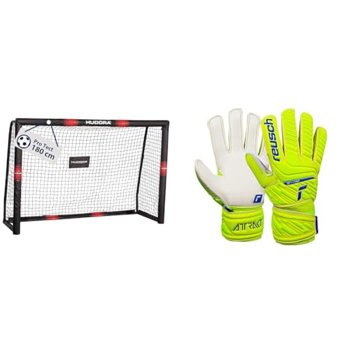 HUDORA 76915,Fußballtor Pro Tect Fußball Tor für Kinder und Erwachsene, Mehrfarbig, 180x120 cm & Reusch Unisex Torwarthandschuhe Attrakt Solid Junior safet Yellow/dp Blue/Whit 6