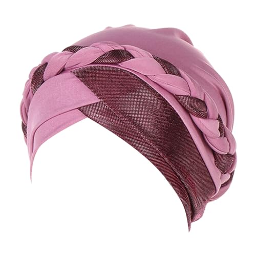 Modische, einfarbige, gestreifte Schleife für Damen, Kopftuch, muslimische Damenmütze Geldbörse Damen (Pink, One Size)