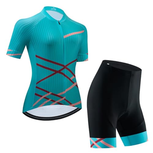 Damen Sommer Kurzarm Radtrikot Anzug Atmungsaktiv Fahrradtrikot Outdoor Radsport Bekleidung XS-4XL, 1, 46